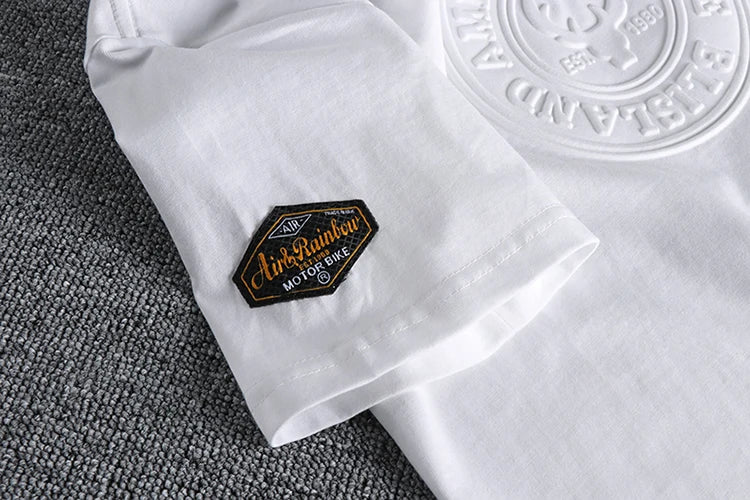 883# 2024 Summer New Japanese Retro Short Sleeve O-neck 3D Letter Printed T-shirt Men's Fashion 100% Cotton Washed Casual Tops