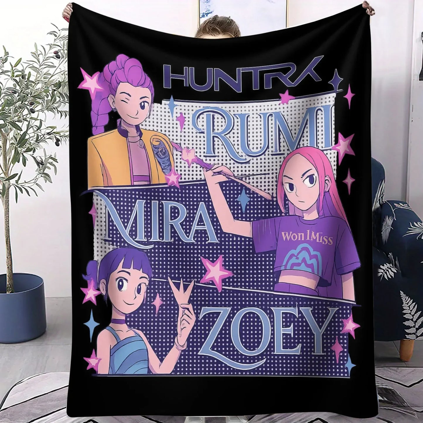 K Pop Demon Hunters Huntrix Blanket Hot Anime Flannel Throw Anime Fan Gift for Travel Camping Sofa Bed Cover Living Room Decor