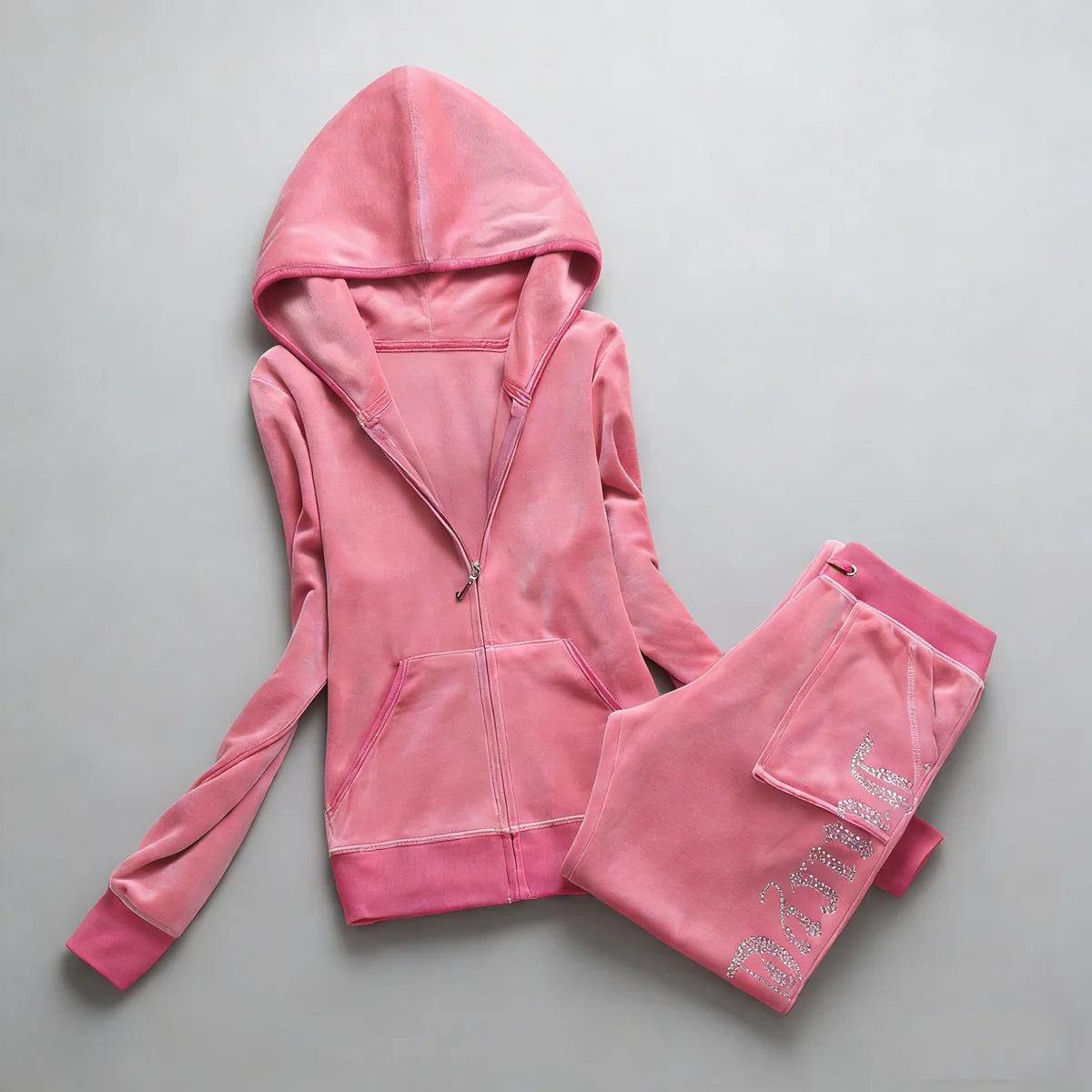 Y2K Women's Velvet Tracksuit 2 Piece Set Rhinestone Crown Print Hoodie + Straight Pants Slim Fit Loungewear Multiple Colors