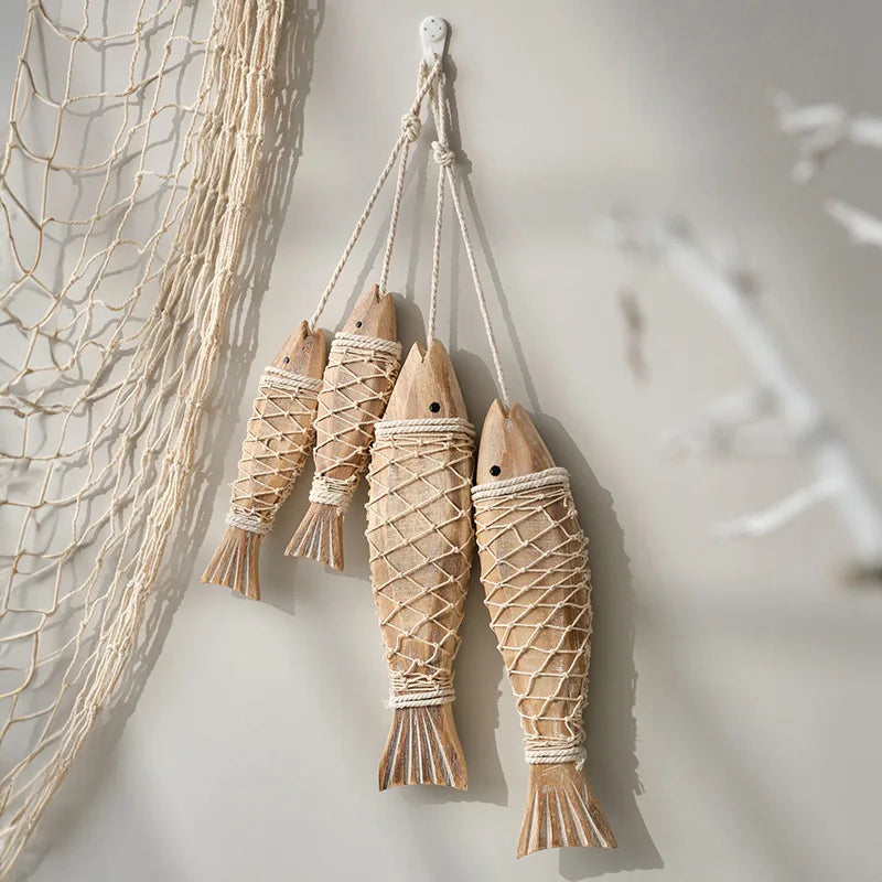 2pcs/set Hanging Wooden Blue Nautical Fish Beach Theme Decor for Home Mediterranean Style Decoration Wall Decoration