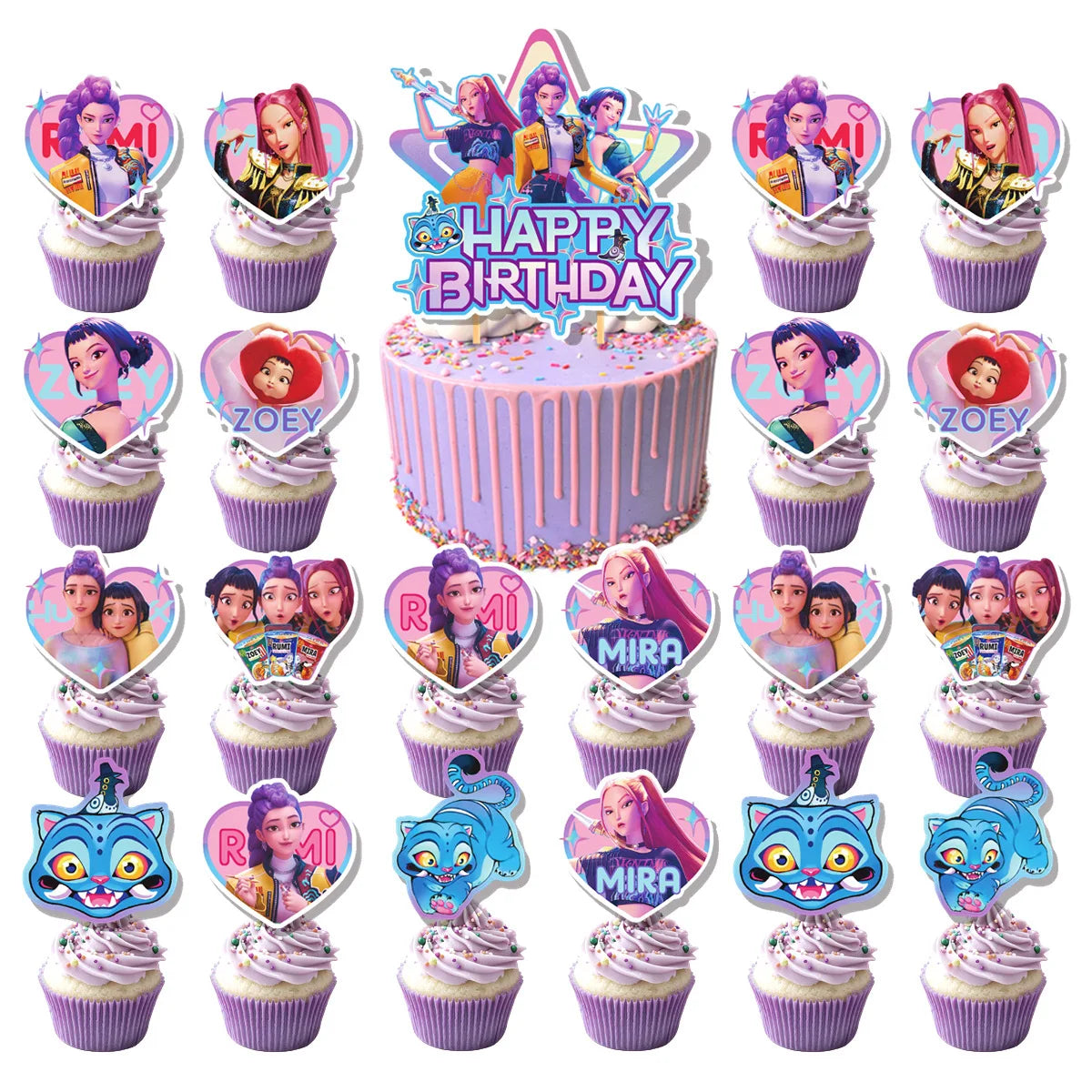 Cartoon Girl Hunters Disposable Party Tableware Banners Balloons Birthday Decoration Cake Topper Insert for Baby Shower