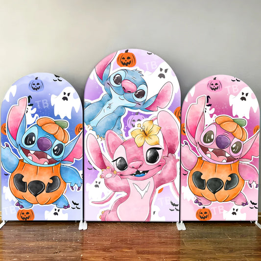 TB Disney Stitch & Angel Arch Backdrop Cover Halloween Theme Baby Shower Kids Birthday Party Decor Photography Background Wall