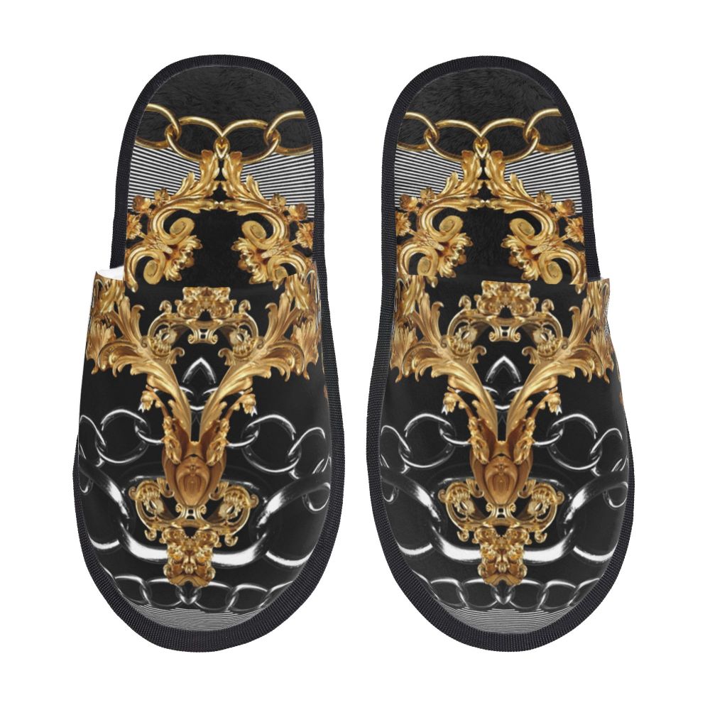 Custom Vintage Baroque Prints Greek Ornament Golden Meander Meandros Soft Scuff Memory Foam Slippers Women Hotel House Shoes