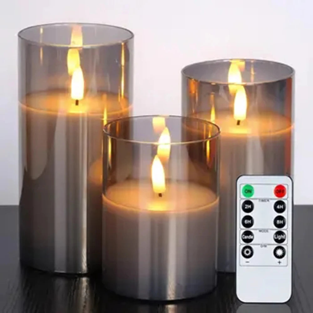 3-piece set (6in\5in\4in) LED flameless electronic candle lights, flickering simulated tea candles, suitable for weddings, parti