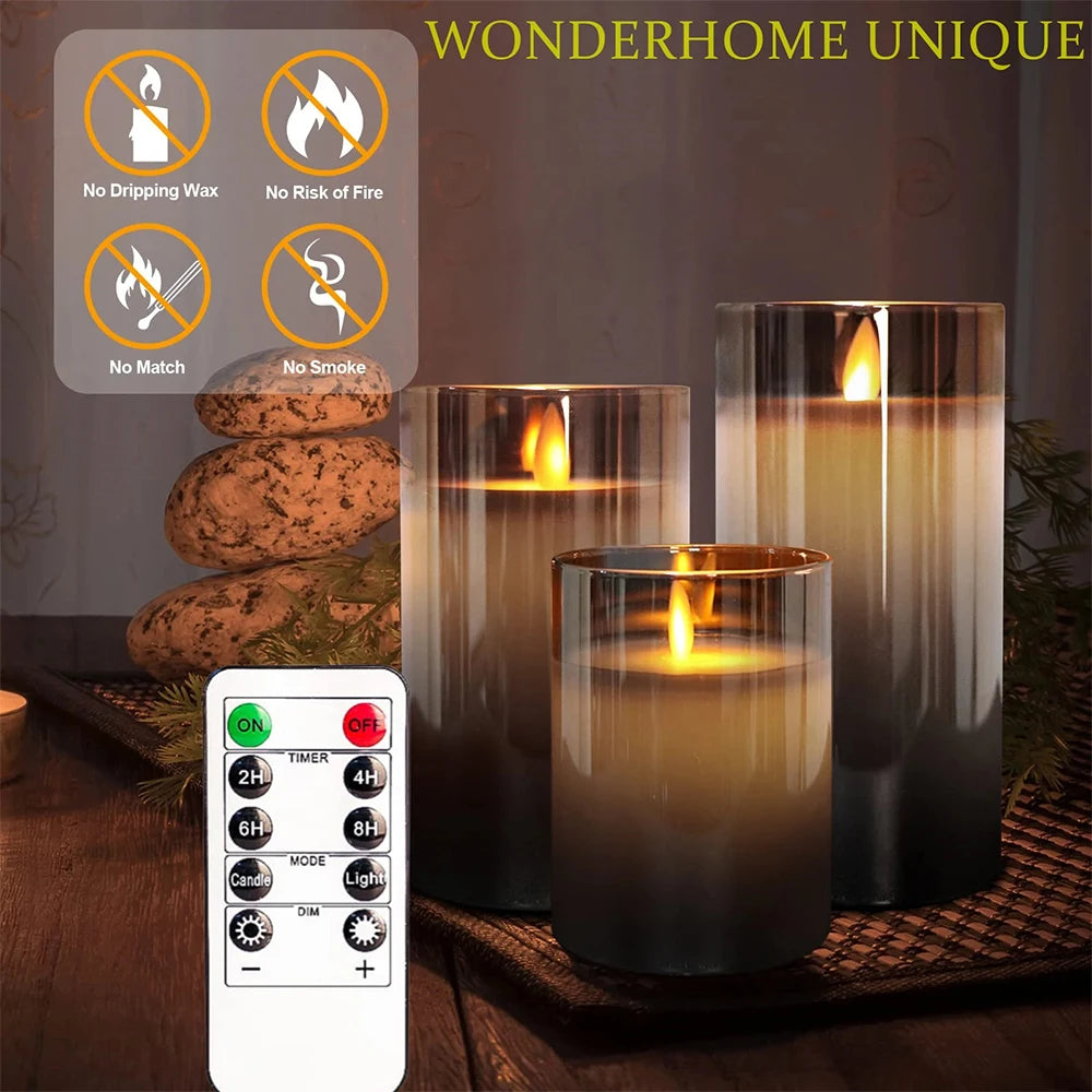 3-piece set (6in\5in\4in) LED flameless electronic candle lights, flickering simulated tea candles, suitable for weddings, parti