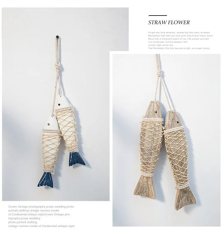 2pcs/set Hanging Wooden Blue Nautical Fish Beach Theme Decor for Home Mediterranean Style Decoration Wall Decoration