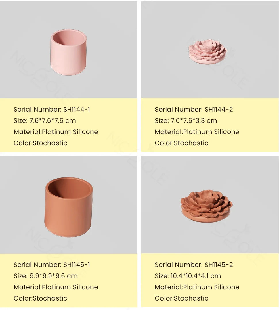 Nicole Camellia Candle Jar Jesmonite Silicone Mold Reusable Candle Refill Mold DIY Flower Concrete Gypsum Mould