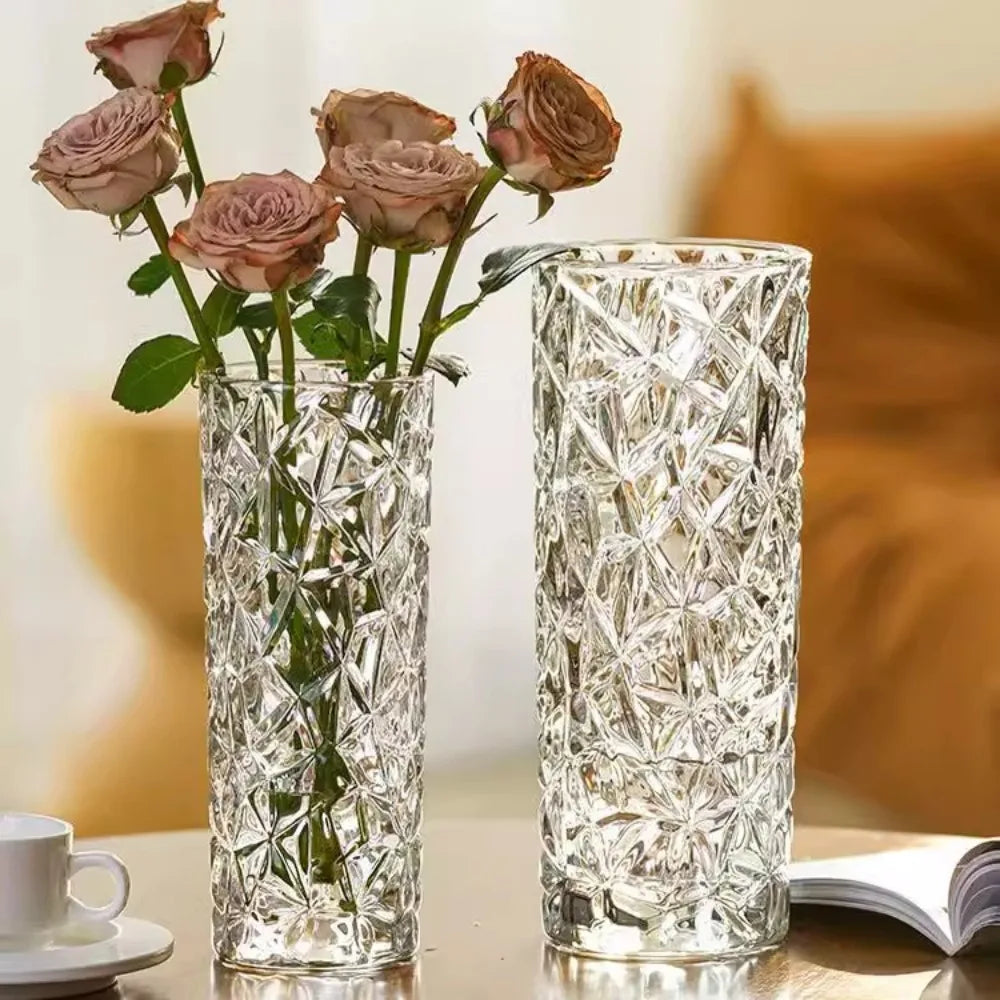 Transparent Hydroponic Glass Vase Glacier Pattern Elegant Home Decor Vase Modern Living Room Flower Arrangements Decor