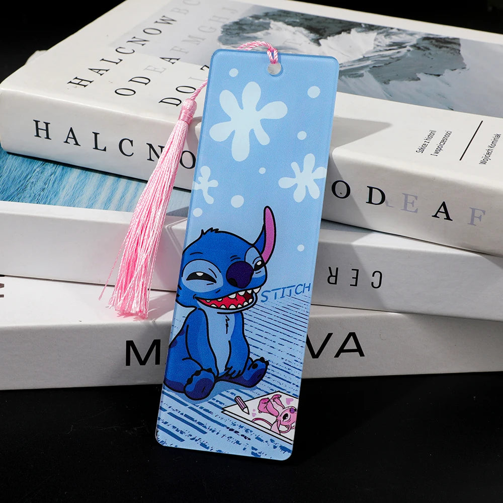 Cute Lilo & Stitch Acrylic Bookmark with Tassel Cartoon Anime Book Marker for Students Book Lovers Reading Decoration Stationery