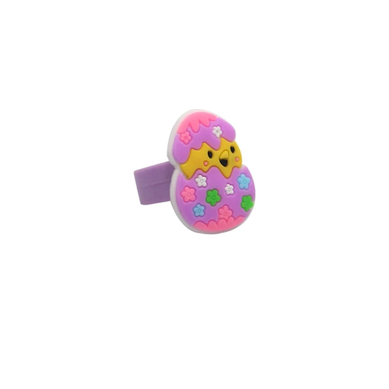 6/12PCS Cartoon Bunny Easter Egg Rings Kids Toys Ring Easter Party Gifts Supply Kids Easter Decoration Gifts Goodie Bag Fillers