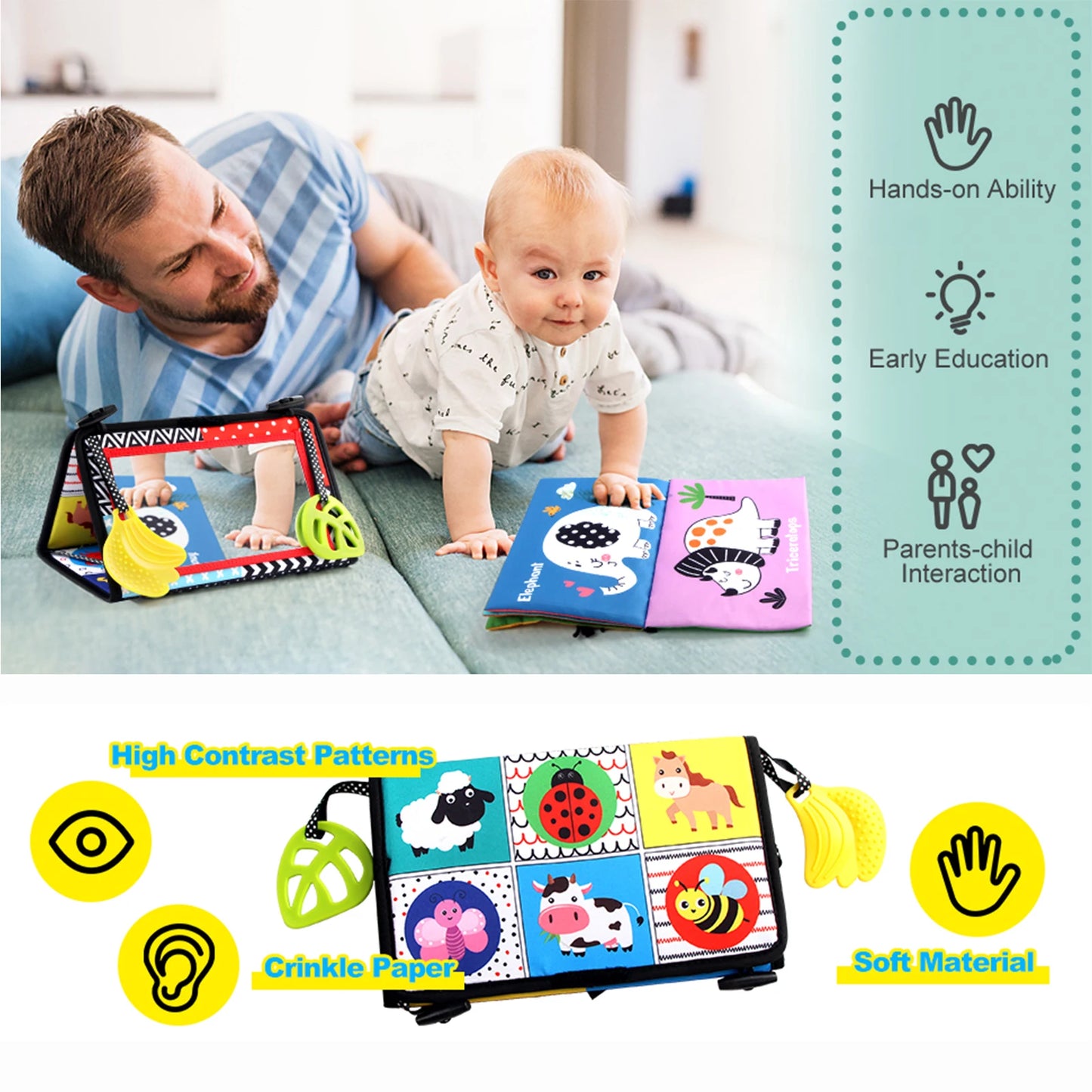 Black and White Baby Floor Mirror Tummy Time Sensory Toys 6-24 Months Baby Toys Montessori Toys Crawling Development Baby Toys