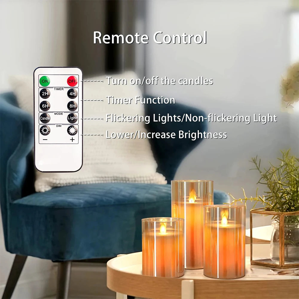 3-piece set (6in\5in\4in) LED flameless electronic candle lights, flickering simulated tea candles, suitable for weddings, parti