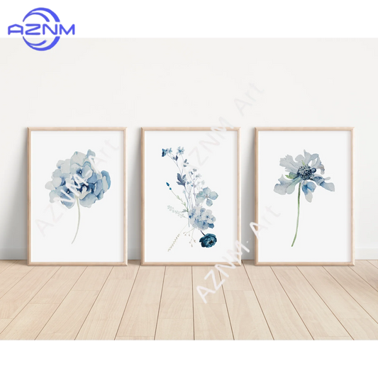 1/3Pcs Hamptons Provincial Poster, Hydrangea Blue Floral Flower Prints, Modern Coastal Home Decor Wall Art