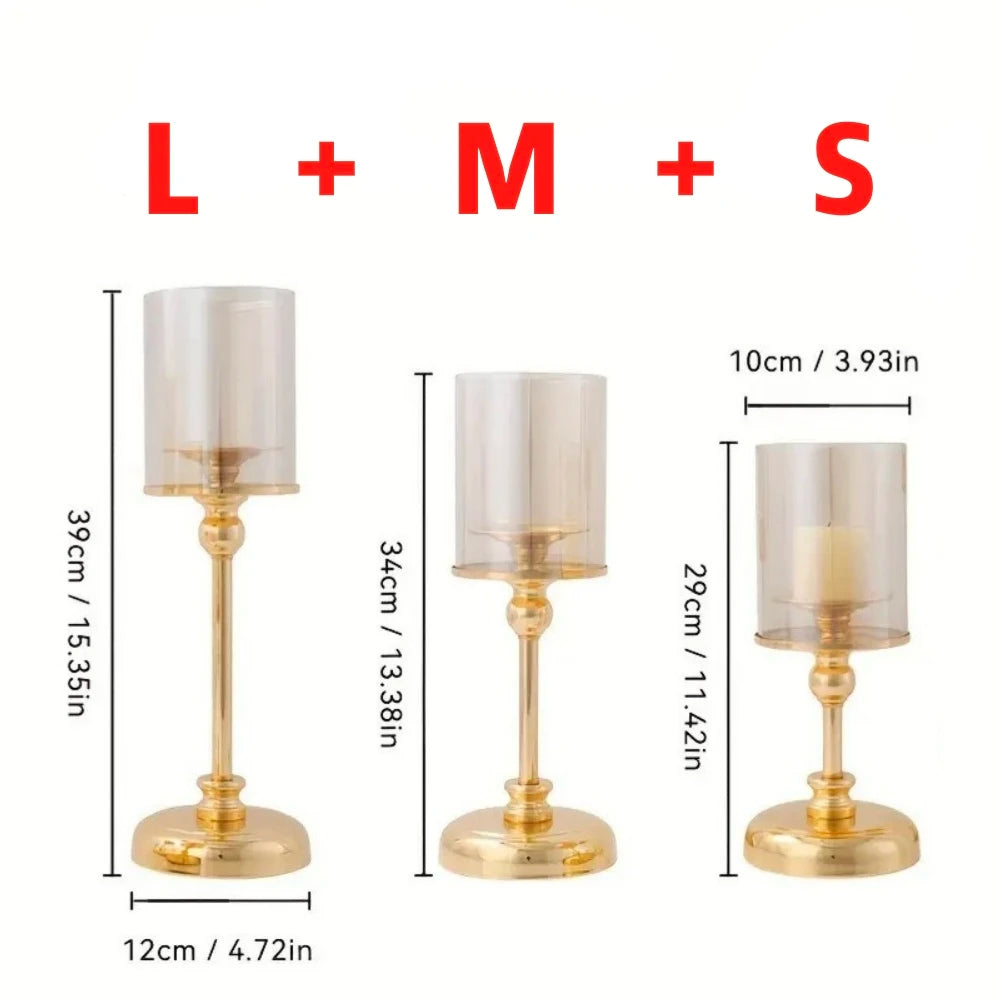 Glass Pillar Candle Holder Set Golden Silver Decorative Candlestick for Wedding Party Table Festival Decor 2026 New Fashion