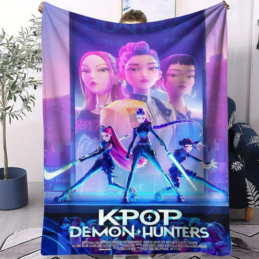 K Pop Demon Hunters Flannel Blanket Cyberpunk-style Plush Throw Blanket Fans Gift for Home Leisure Sofa Bed Cover Travel Camping