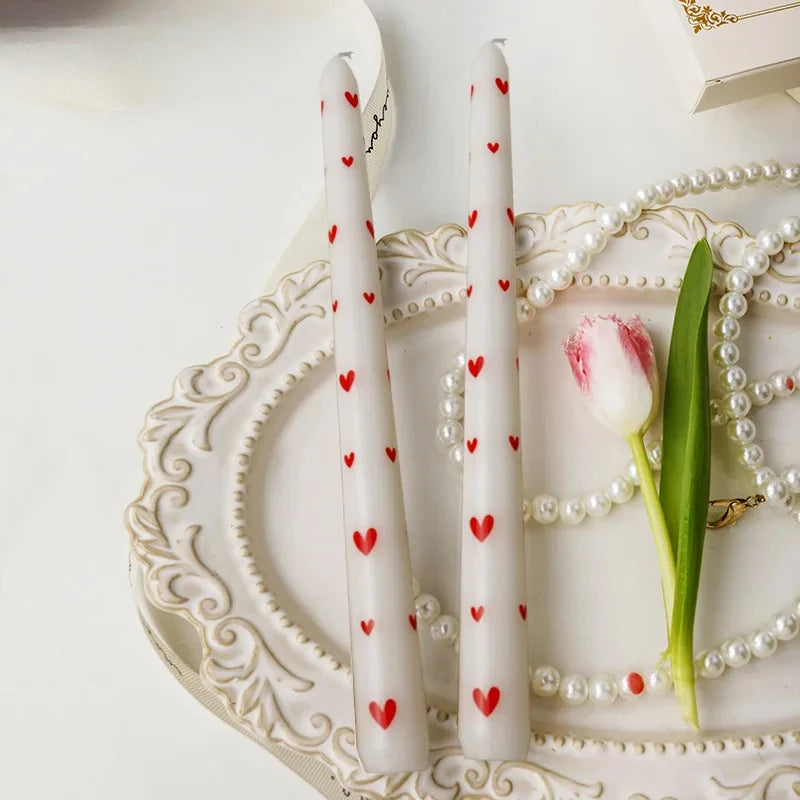 Romantic 2PCS 25CM Long Pole Printed Candles - Wholesale Smokeless Column Wax, for Wedding, Valentine's Day & Banquet