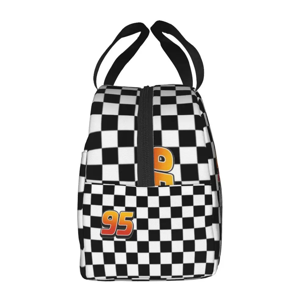 Custom Car 95 Lightning Mcqueen Insulated Lunch Bag for Women Resuable Racing Car Thermal Cooler Bento Box Office Picnic Travel