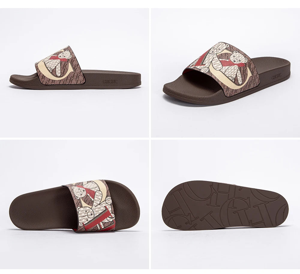 Fashionable Classic Simplicity Women's New 2024 Slippers PVC Material Letter Printing Outdoor Casual Flat Bottom Slippers