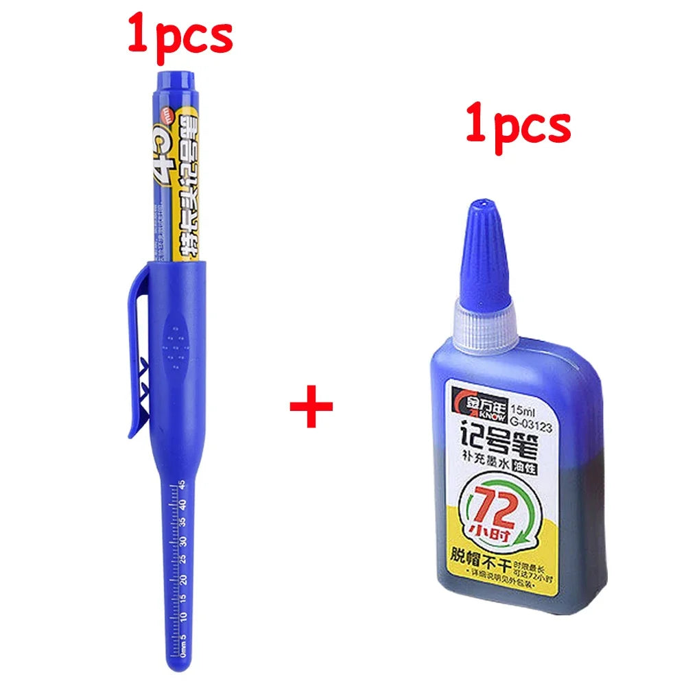 1-6Pcs 45mm Waterproof Long Head Nib Deep Hole Markers Pen Tile Carpenter Pen Multi-purpose for Woodworking Black/Blue/Red Ink