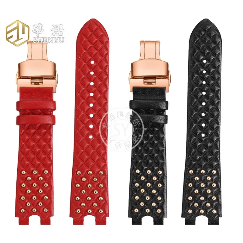 Shenyu Watchband with u-shaped interface For VERSACE Vanitas micro Leather strap Replace watch bracelet female Watch Accessories