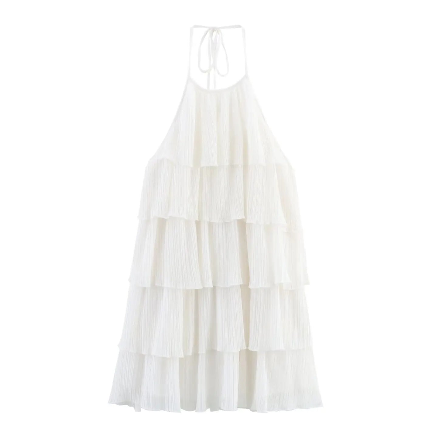 HH Women's Summer New Popular Sweet Laminated Decorative Halter Neck Dress Female Classy Sexy Backless Mini Sleeveless Dress