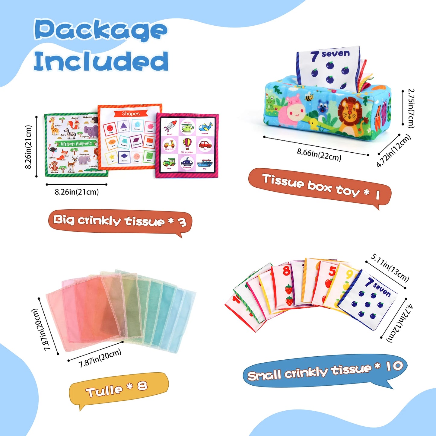 Baby Tissue Box Colorful Soft Sensory Toy For 0-18M Toddler Finger Exercise Pumping Silk Scarf Gifts Educational Montessori Toys