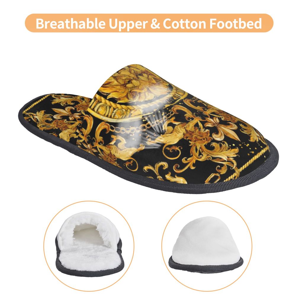 Custom Vintage Baroque Prints Greek Ornament Golden Meander Meandros Soft Scuff Memory Foam Slippers Women Hotel House Shoes