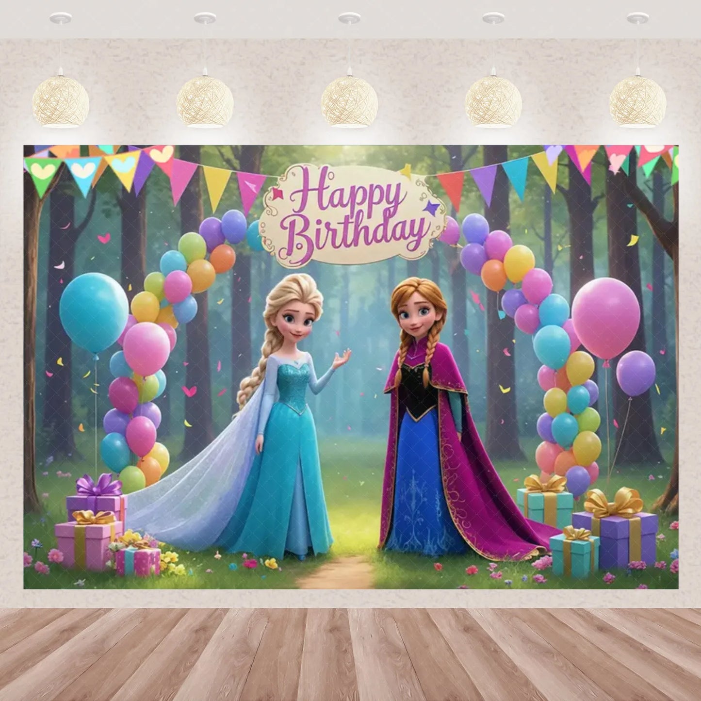 Frozen Elsa Anna Princess Theme Backdrop Frozen Birthday Party Decoration Baby Shower Supplies Background Photo Prop Girl Gift