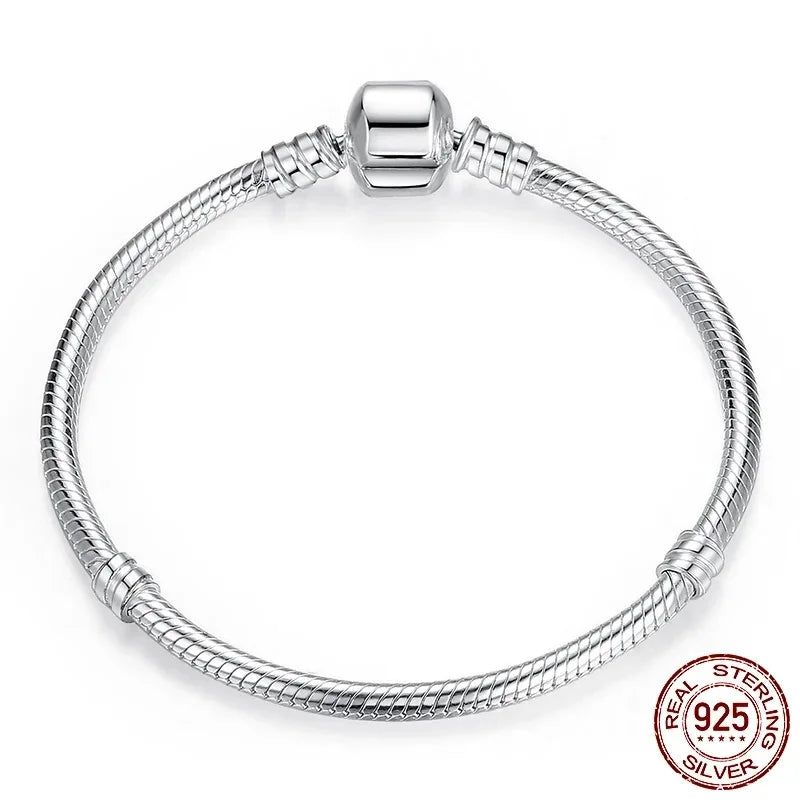 TOP SALE Authentic 100% 925 Sterling Silver 3MM Snake Chain Bangle & Bracelet for Women Luxury Jewelry 16-23CM
