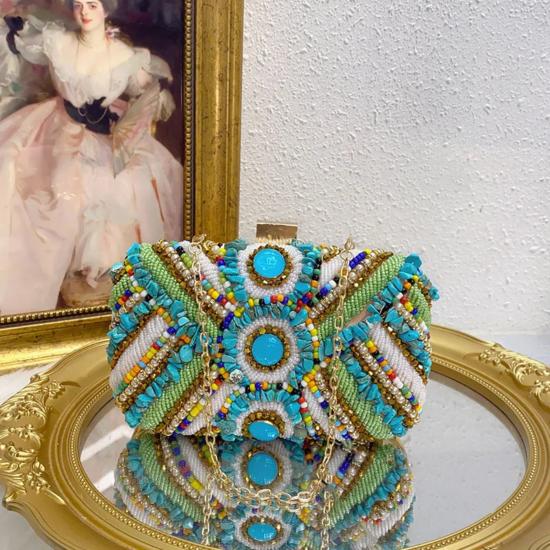 New color beaded bag fashion evening dress bag party reception bag ladies one shoulder sling reception bag holiday gift bag
