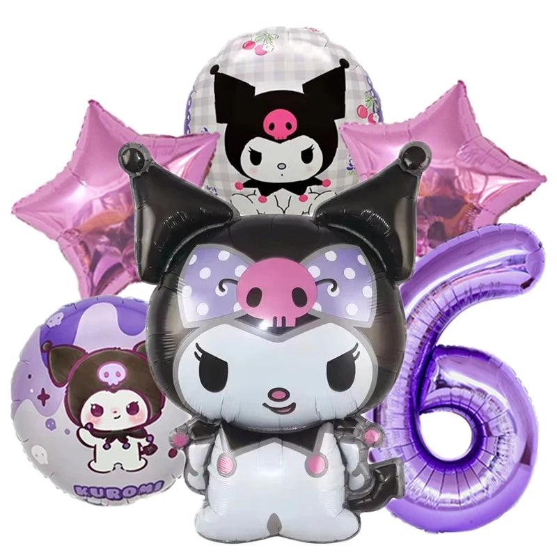 6pcs/set Cartoon Kuromi Y2K Aluminum Film Balloon Sanrio Cute Children Birthday Set Girl's Birthday Decorating Party Gifts Prop