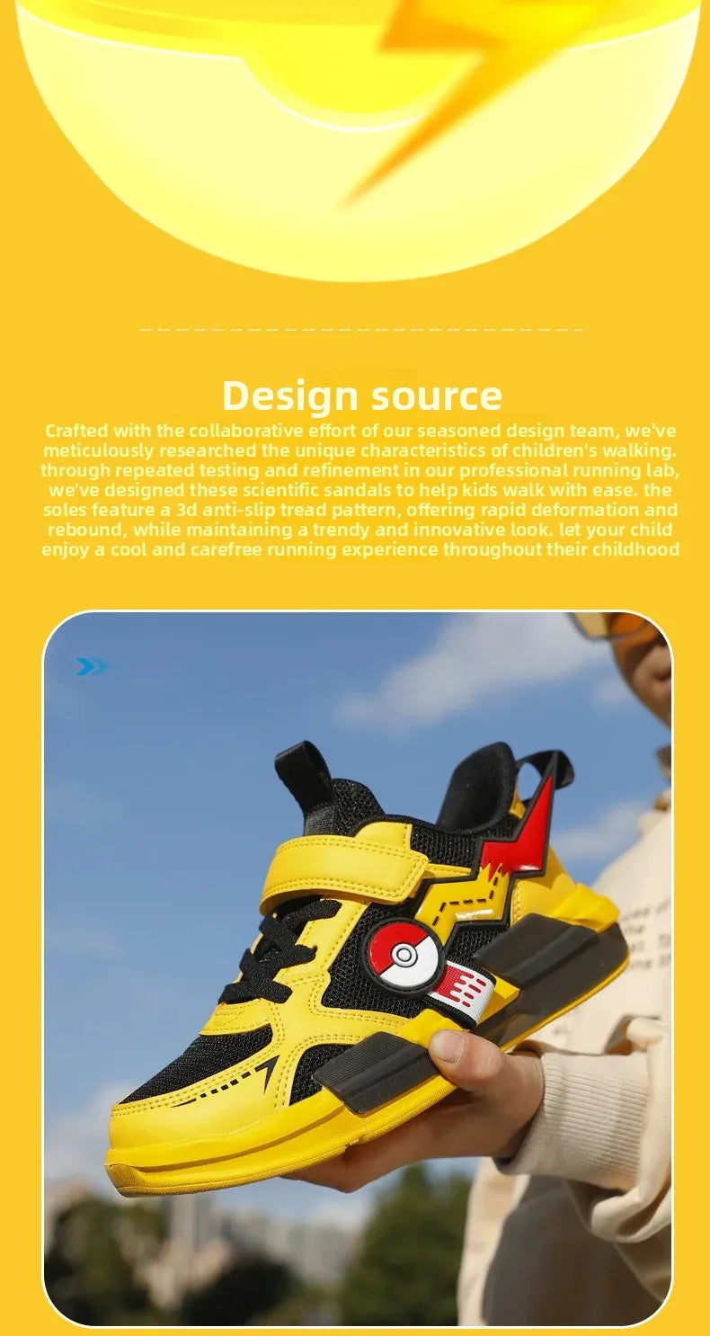Pokemon Pikachu Children Sports Shoes Spring and autumn Fashion Anime Boy Sneakers Student Breathable Non-slip Running Shoe