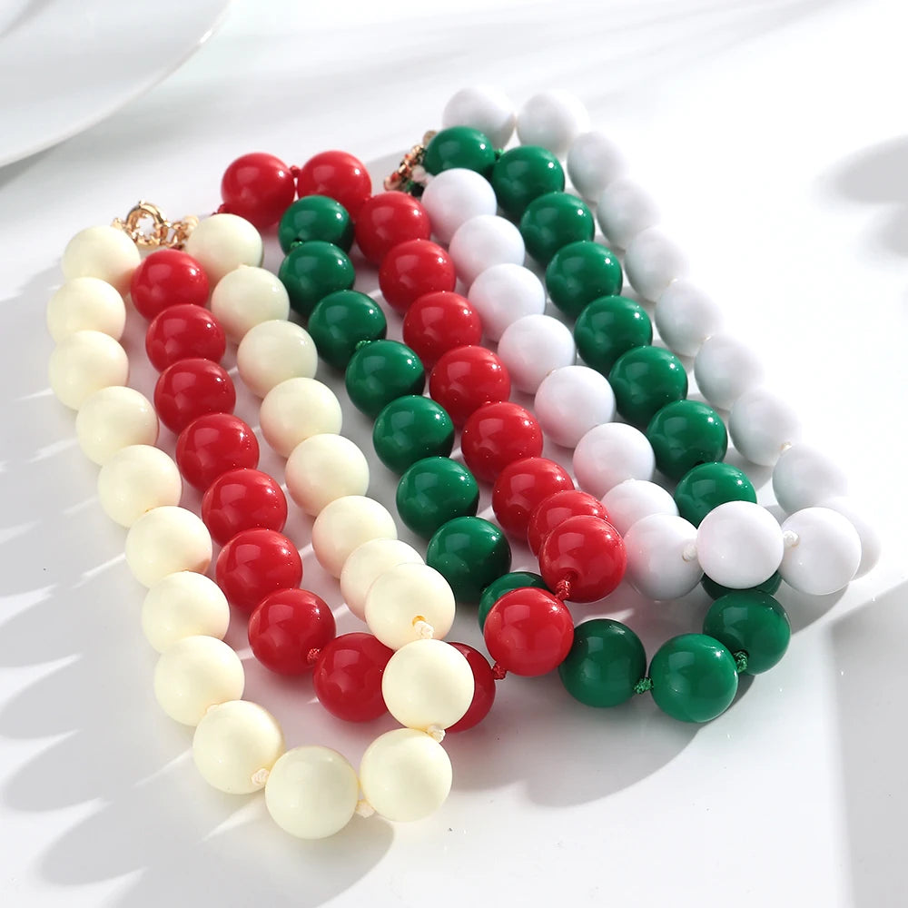 New Retro Colorful Acrylic Big Round Beads Choker Boho Trendy Handmade Knot Rope Necklaces for Women Man Statement Jewelry Gift