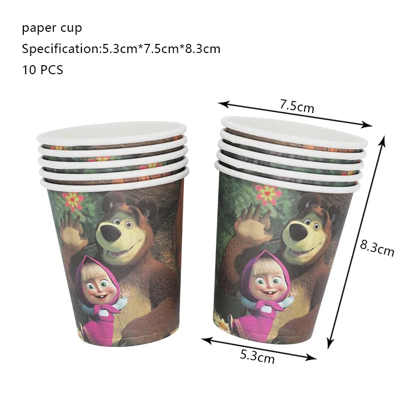 Mashas and Bear Birthday Party Decoration Cartoon Theme Balloons Kids Event Supplies Disposable Tableware Backdrop