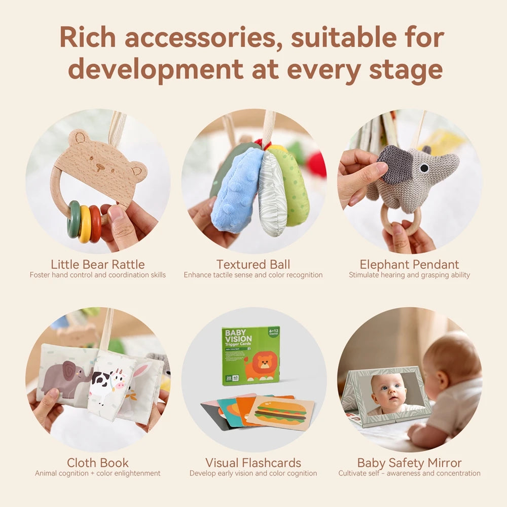 Wooden Baby Play Gym Music Activity Mat 0-12 Baby Months Exercises For The Limbs Sensory Development Toys Mobile Suspended Bell