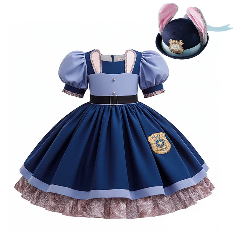 Girl Cosplay Disney Judy Hopps Police Officer Dress Zootopia Bunny Costume Kids Dress Up Halloween Rabbit Dress Outfits
