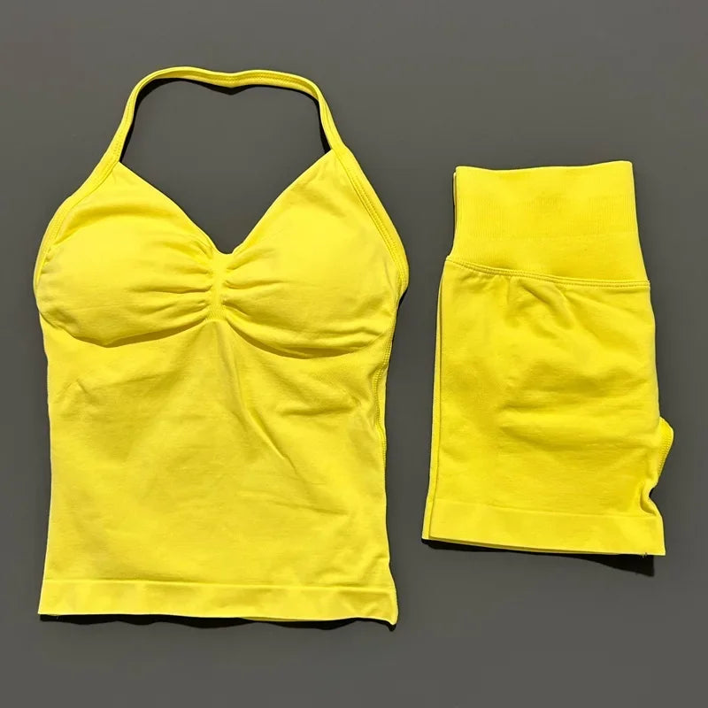 2 Pieces Sports Set Women Backless Tank Yoga Tops High Waist