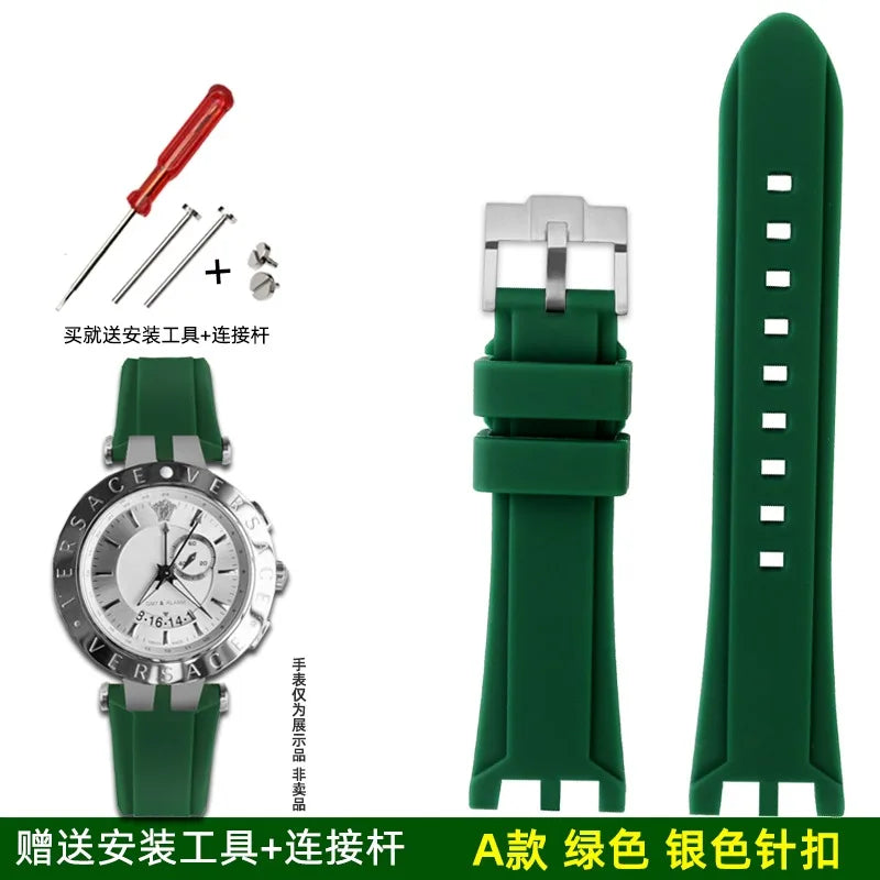 Rubber Watch Band For Versace V-RACE DUAL Series Strap Silicone Watch Accessories 24mm Waterproof Belt Notch Special Concave