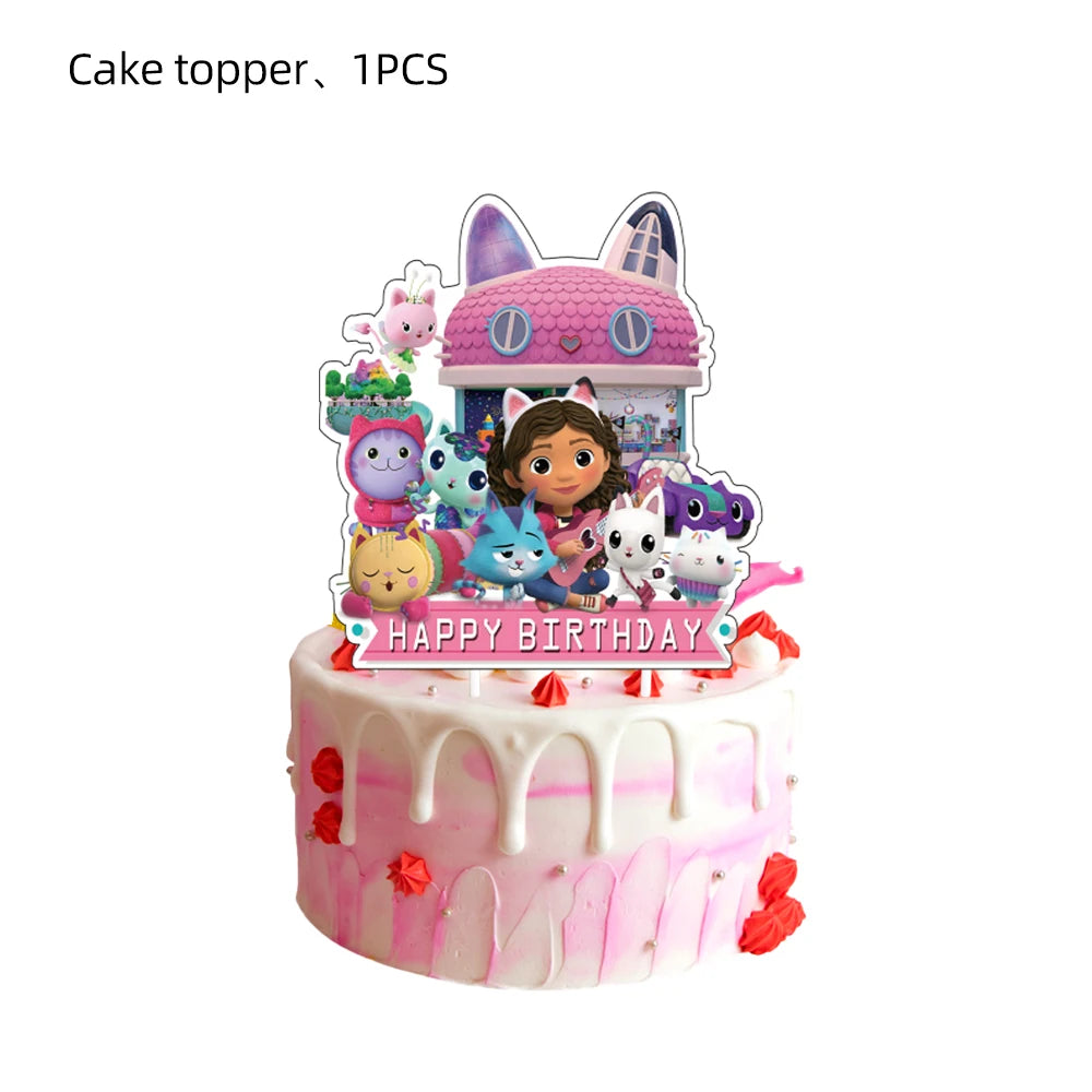 Disney Gabby Dollhouse Birthday Party Decoration Balloon Napkins Children's Disposable Tableware Theme Party Supplies Kids Gifts