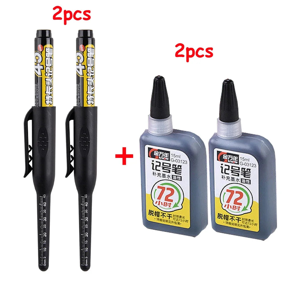 1-6Pcs 45mm Waterproof Long Head Nib Deep Hole Markers Pen Tile Carpenter Pen Multi-purpose for Woodworking Black/Blue/Red Ink