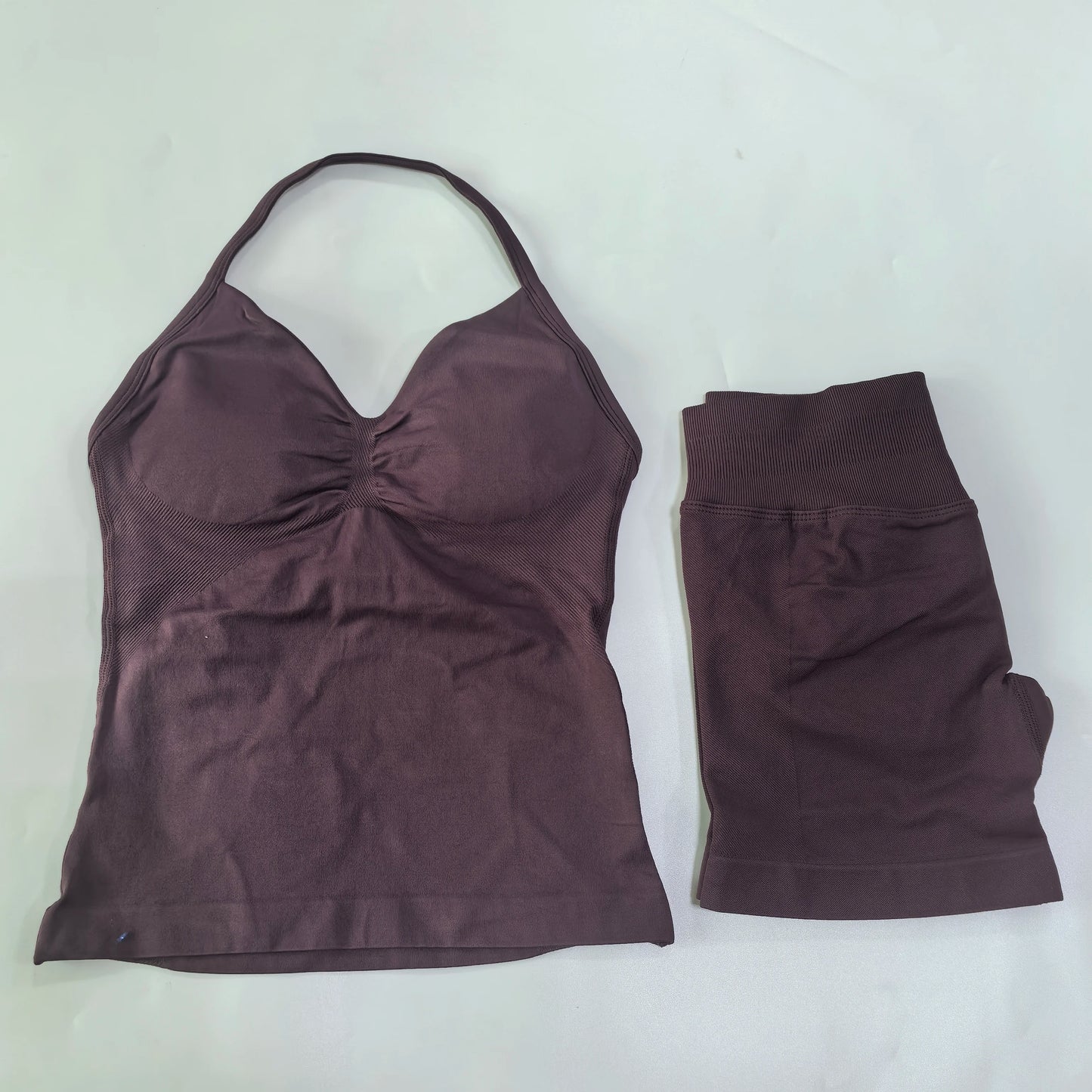 2Pcs Gym Set Women Backless Tank Tops High Waist Scrunch Seamless Shorts