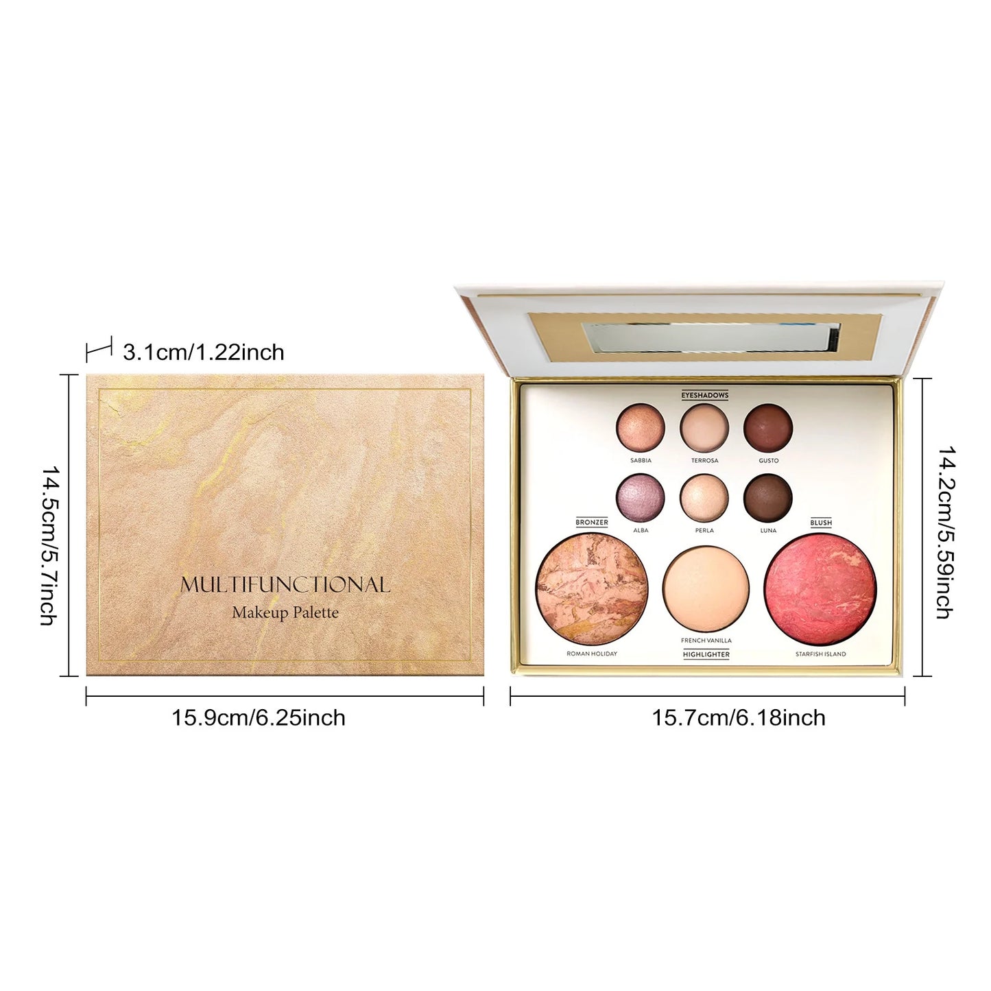 Multicolor Baked Powder Makeup Set Waterproof Brightening Setting Concealing Smudge Proof with 3 Pcs Brushes Valentine's Day Gif