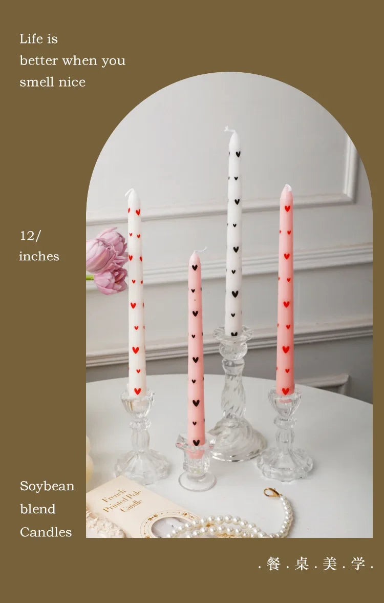 Romantic 2PCS 25CM Long Pole Printed Candles - Wholesale Smokeless Column Wax, for Wedding, Valentine's Day & Banquet