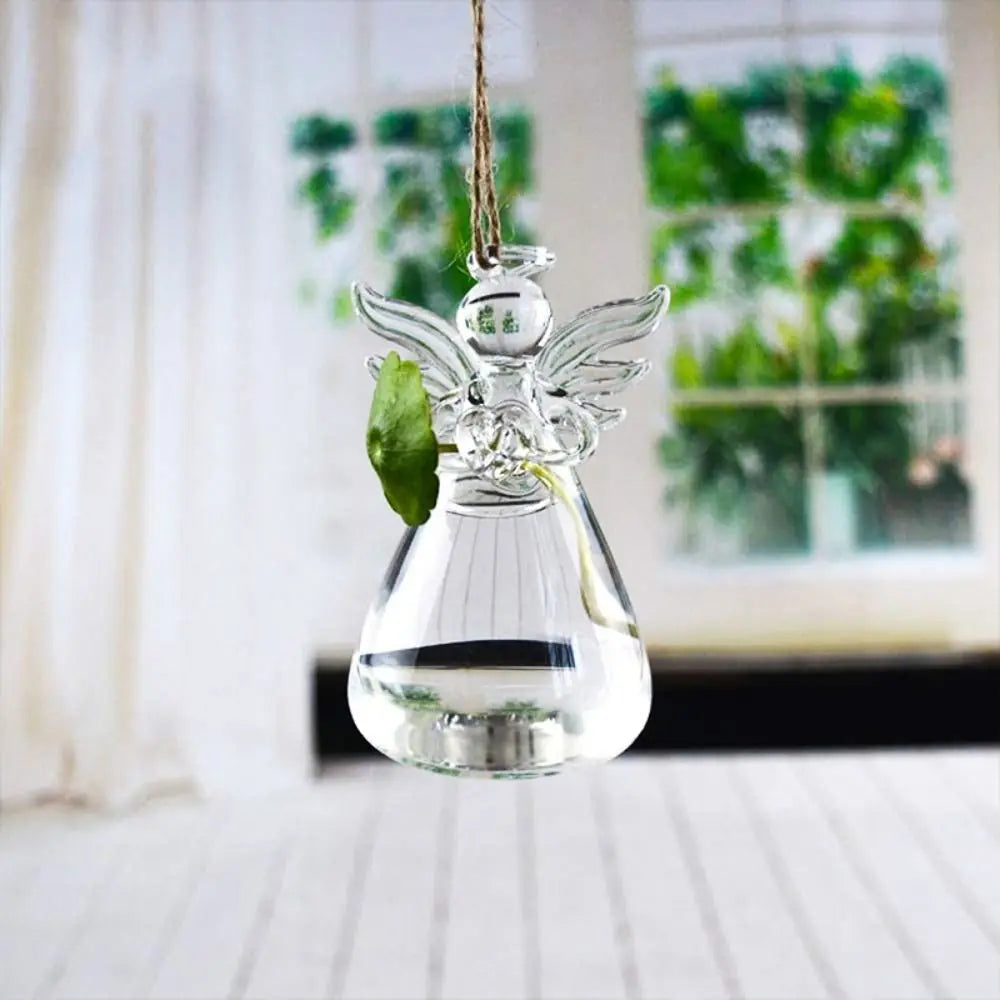 Cute Angel Glass Vases Creative Clear Glass Hanging Vase Flower Plant Stand Hanging Hydroponic Vase Home Office Wedding Decor