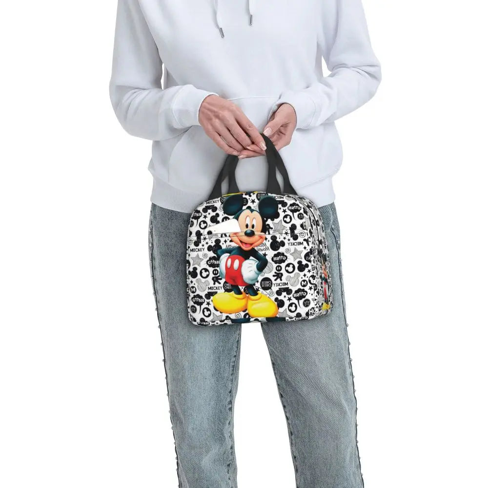 Custom Mickey Pink Minnie Mouse Lunch Bag Women Creative Design Cooler Warm Insulated Lunch Box for Kids School
