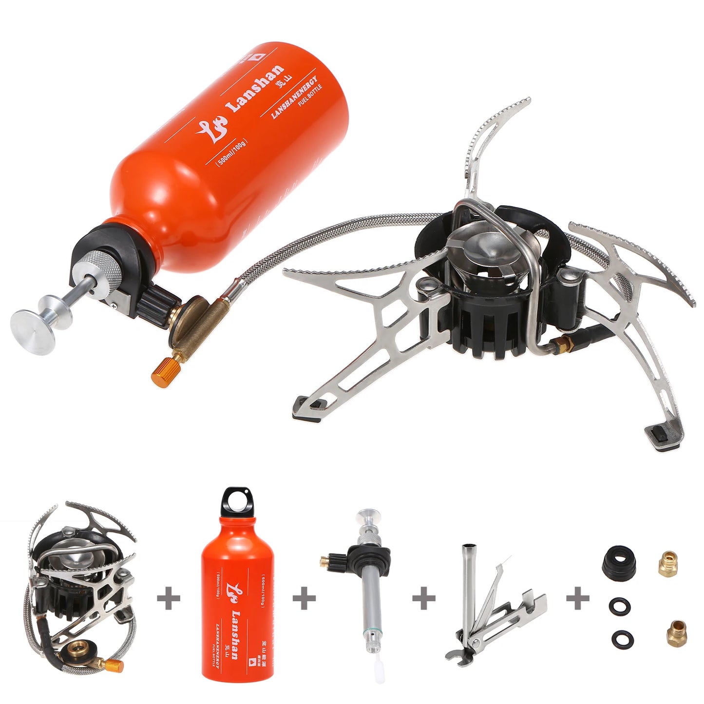 Lixada Outdoor Camping Multi Fuel Oil Stove with 500ml Gasoline Fuel Bottle and 9-Plate Camp Stove Windscreen Windshield