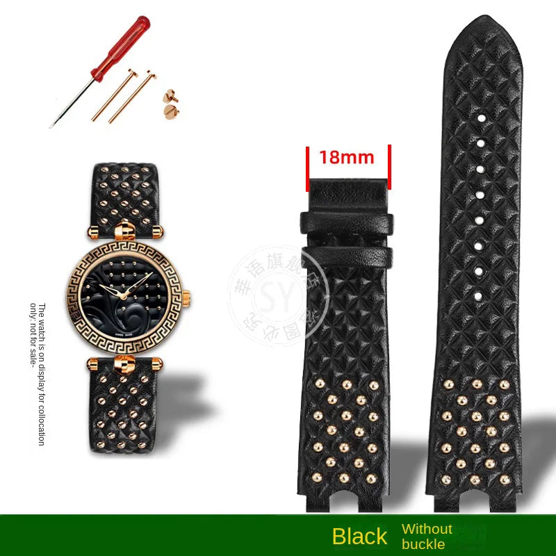 Shenyu Watchband with u-shaped interface For VERSACE Vanitas micro Leather strap Replace watch bracelet female Watch Accessories