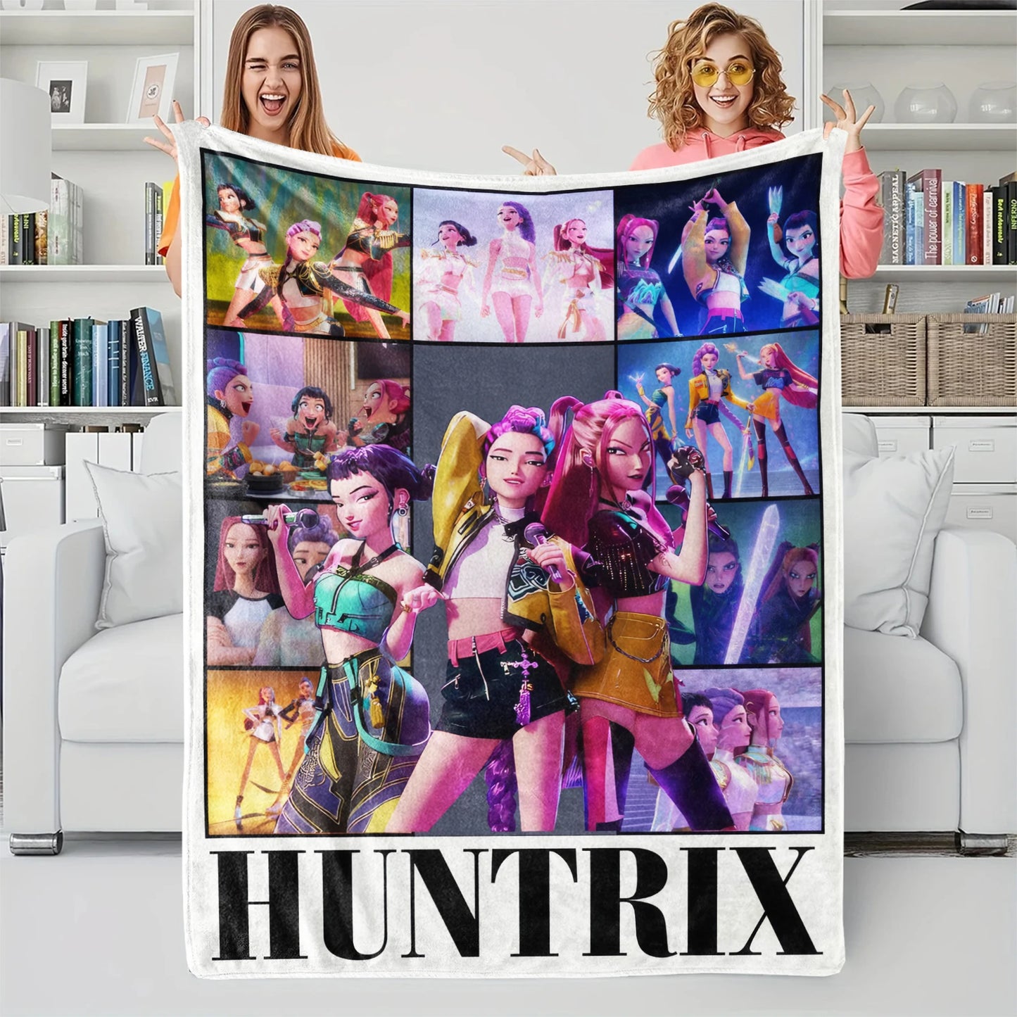 1pcs Cute Huntrix Cat K Pop Flannel Blanket Cozy Throw For Girls Bedroom Holiday Use