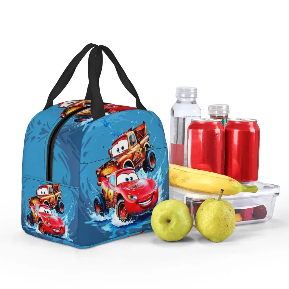 Custom Car 95 Lightning Mcqueen Insulated Lunch Bag for Women Resuable Racing Car Thermal Cooler Bento Box Office Picnic Travel