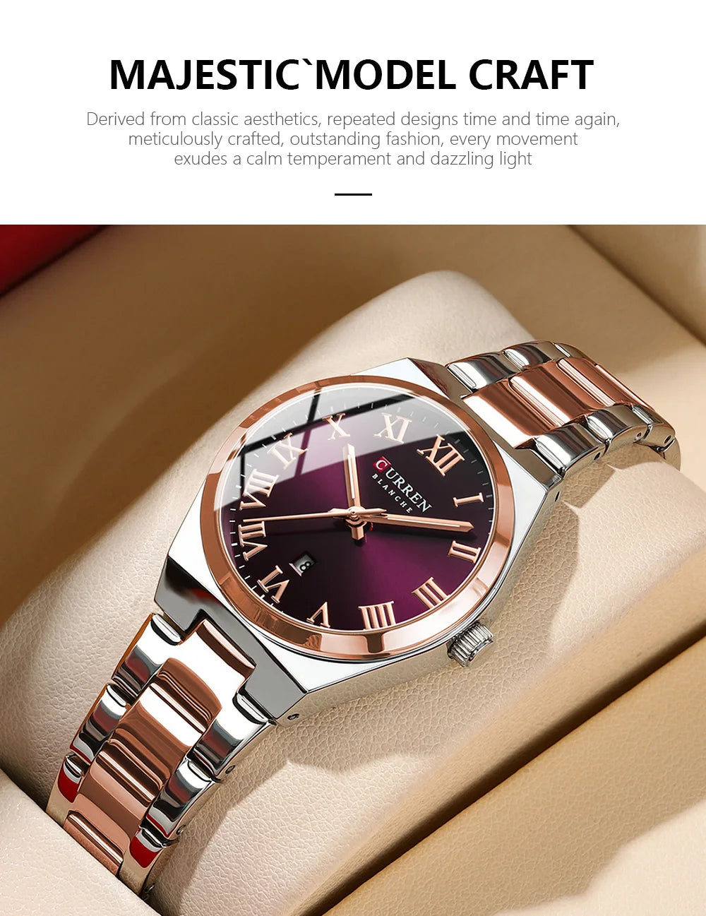 CURREN Fashionable Quartz Watches for Women Roman Numerals Simple Elegant Stainless Steel Braclete Ladies Wristwatch